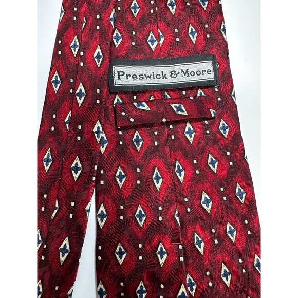 Preswick & Moore Geometric Diamond Pattern Tie Red & Blue Silk Made In Korea - Picture 7 of 7